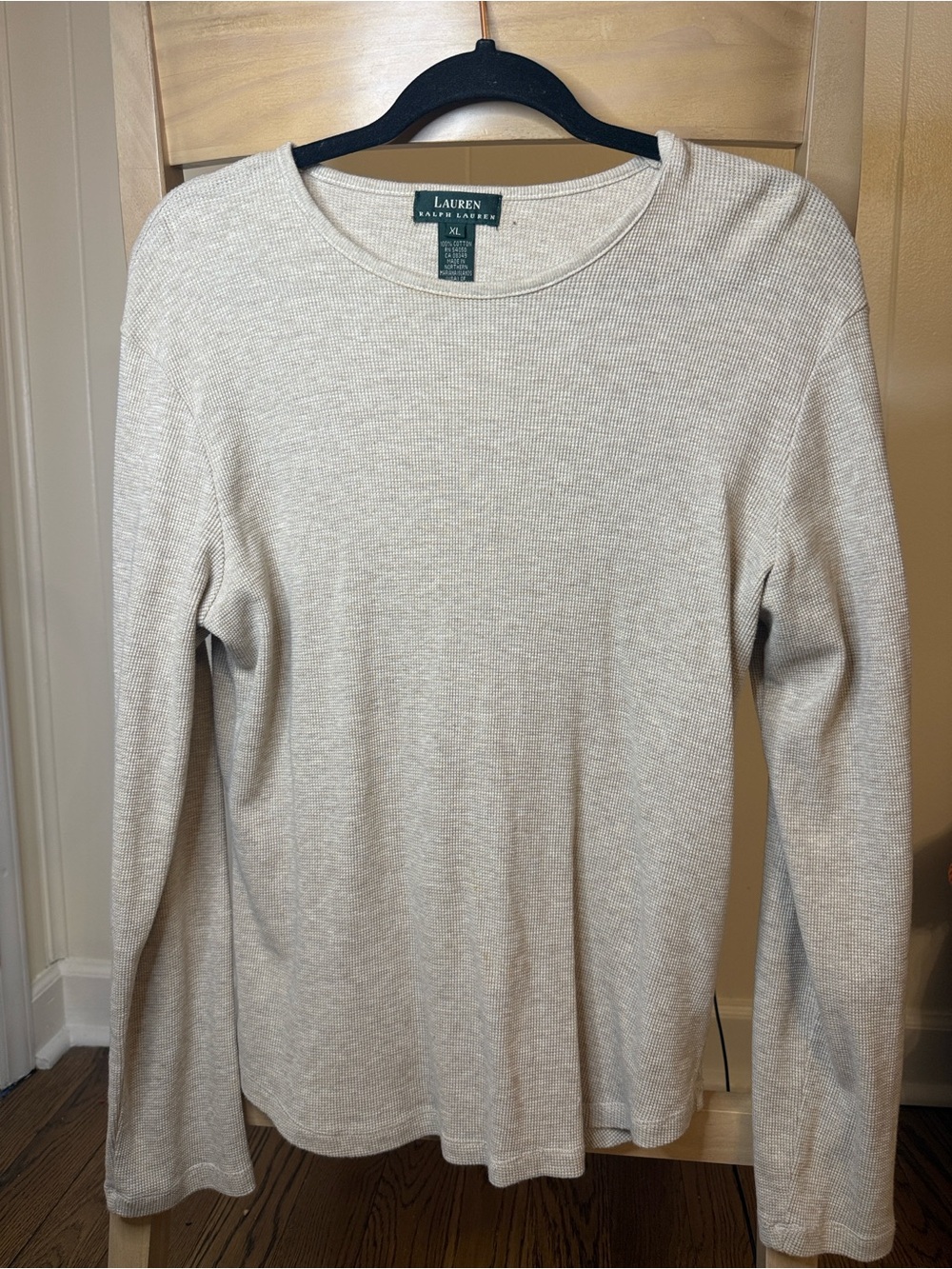 VTG Lauren Ralph Lauren Beige Long-Sleeve Ribbed Knit Top